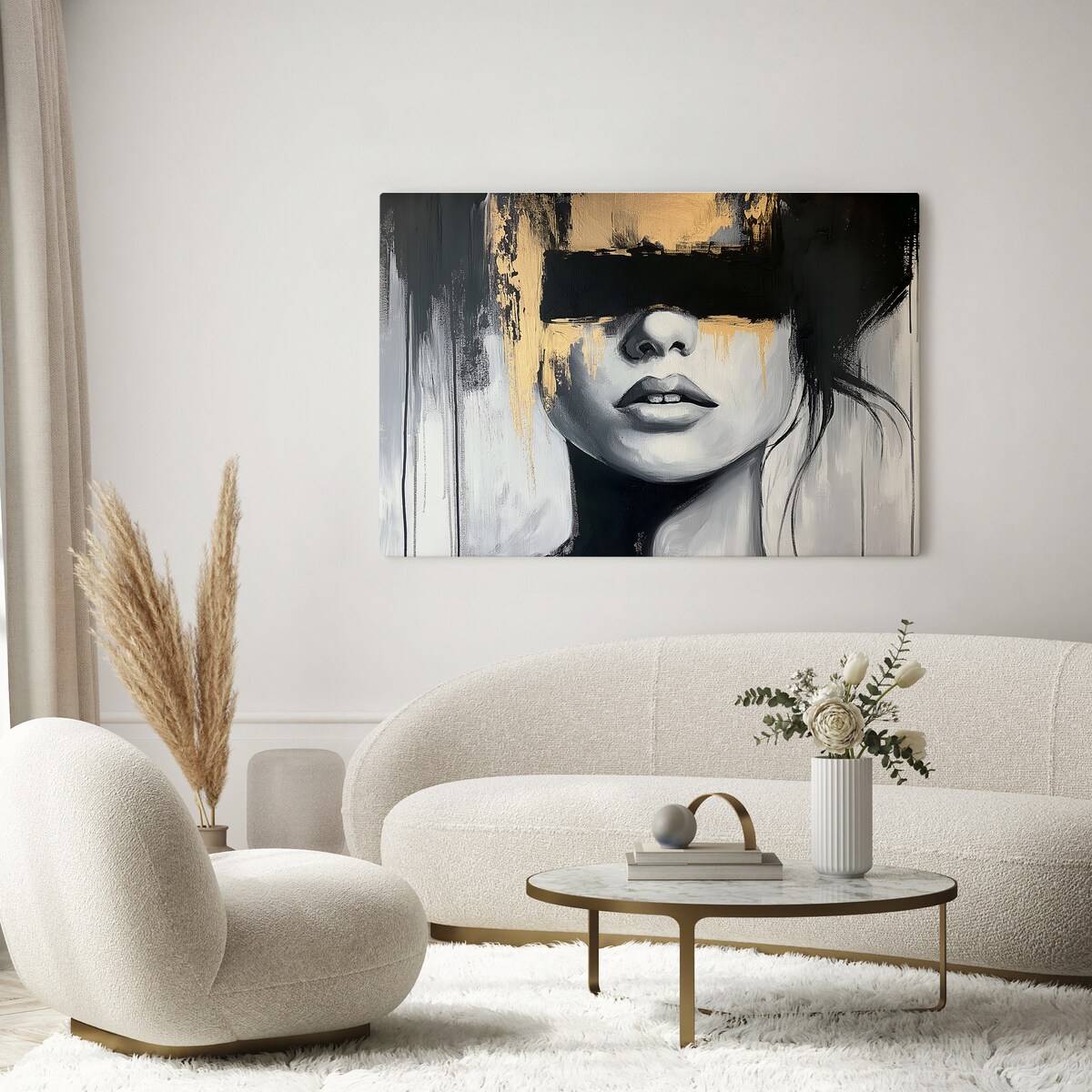 OBRAZ NA PŁÓTNIE DO SYPIALNI POTRTET W STYLU GLAMOUR ABSTRAKCJA 120x80cm