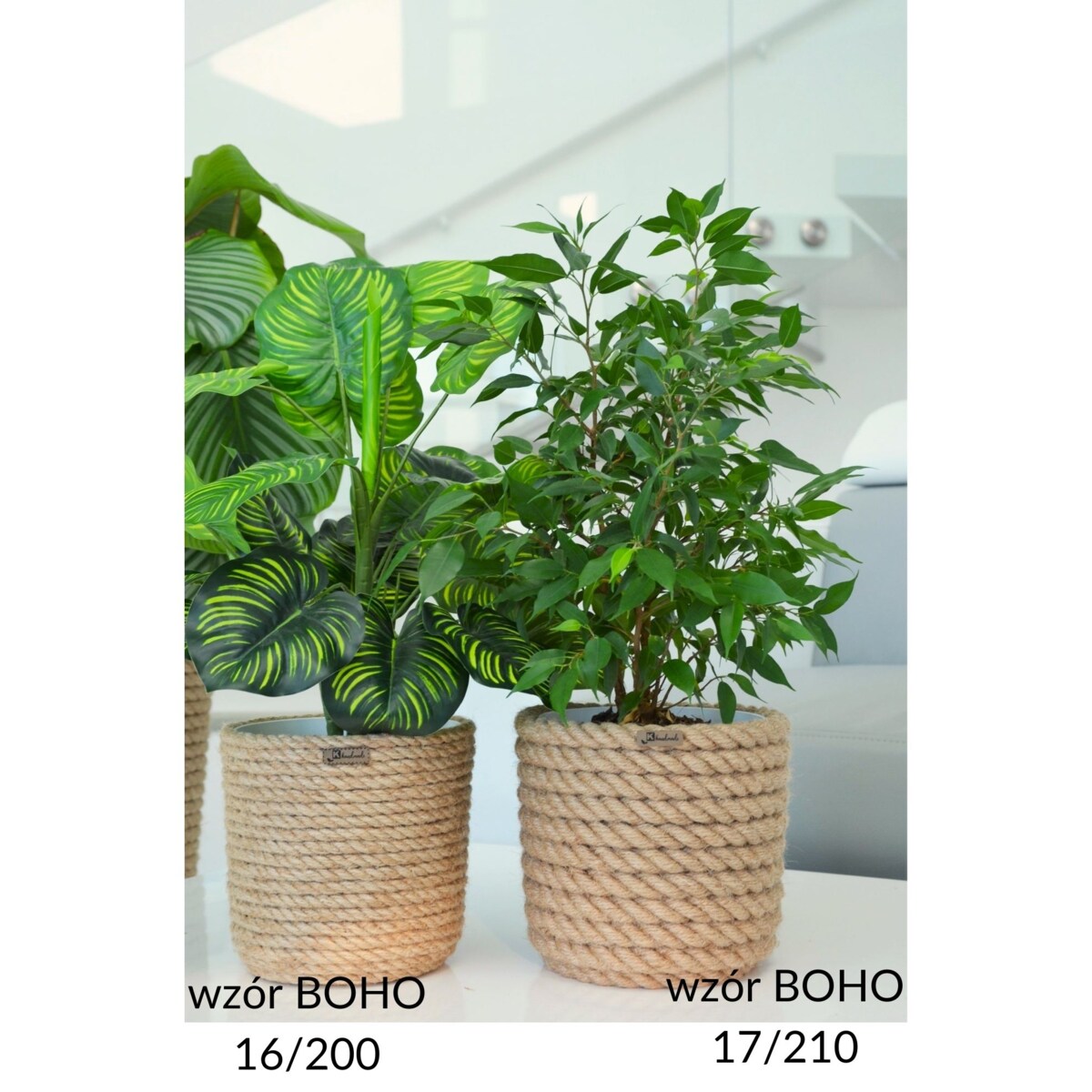 15 BOHO jutowa osłonka na doniczkę koszyk naturalny lina z trawy plecionej JUTA styl skandynawski etno loft wzór 15/210