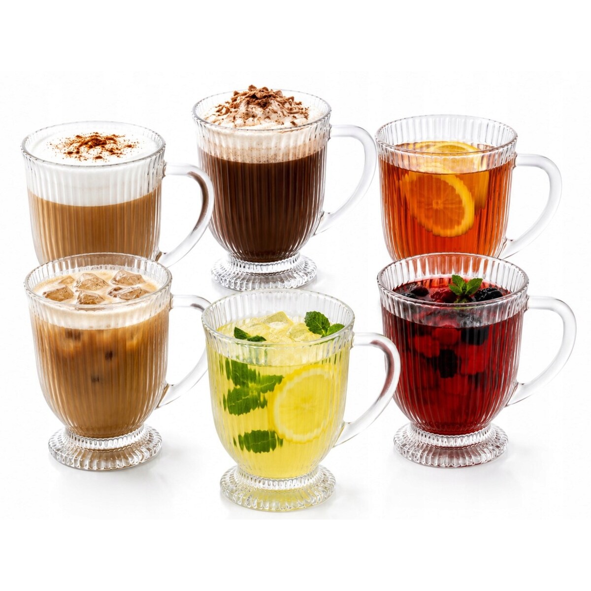 Szklanki wysokie Eleganckie na stopce do latte kubki W PRĄŻKI 500 ml 6szt