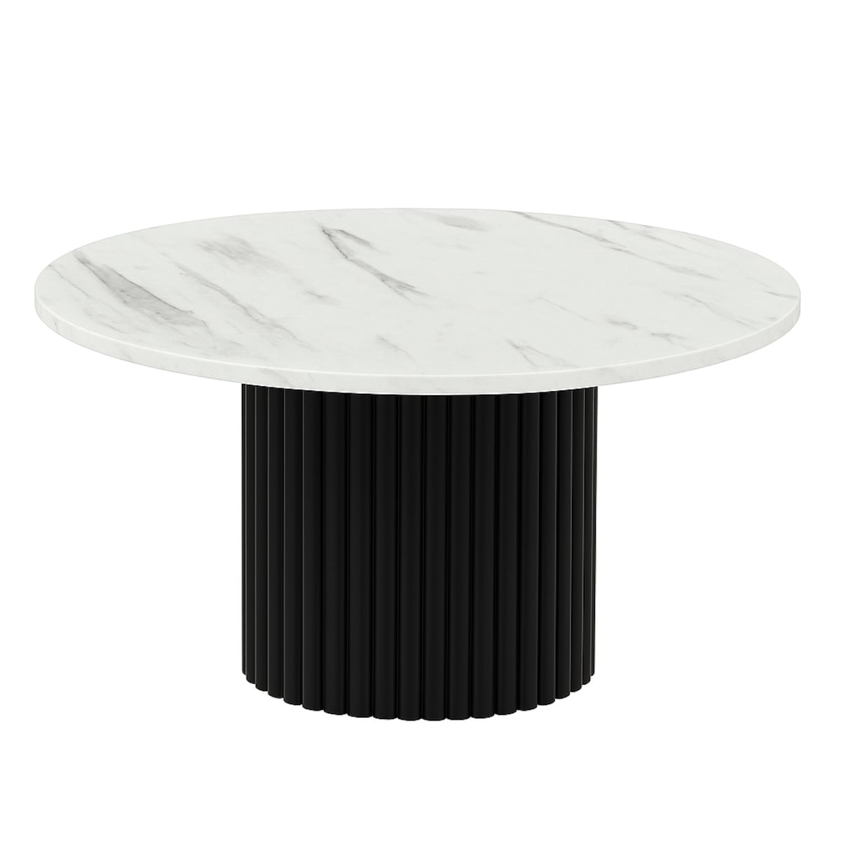Stolik kawowy Riko blat 58 cm, ryflowana podstawa-biały marmur
