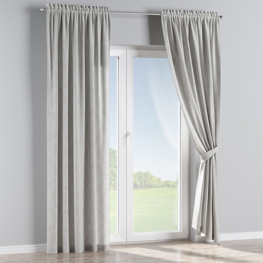 Zasłona na kanale z grzywką 1 szt. 130x260 liście akantu na jasno-popielatym tle