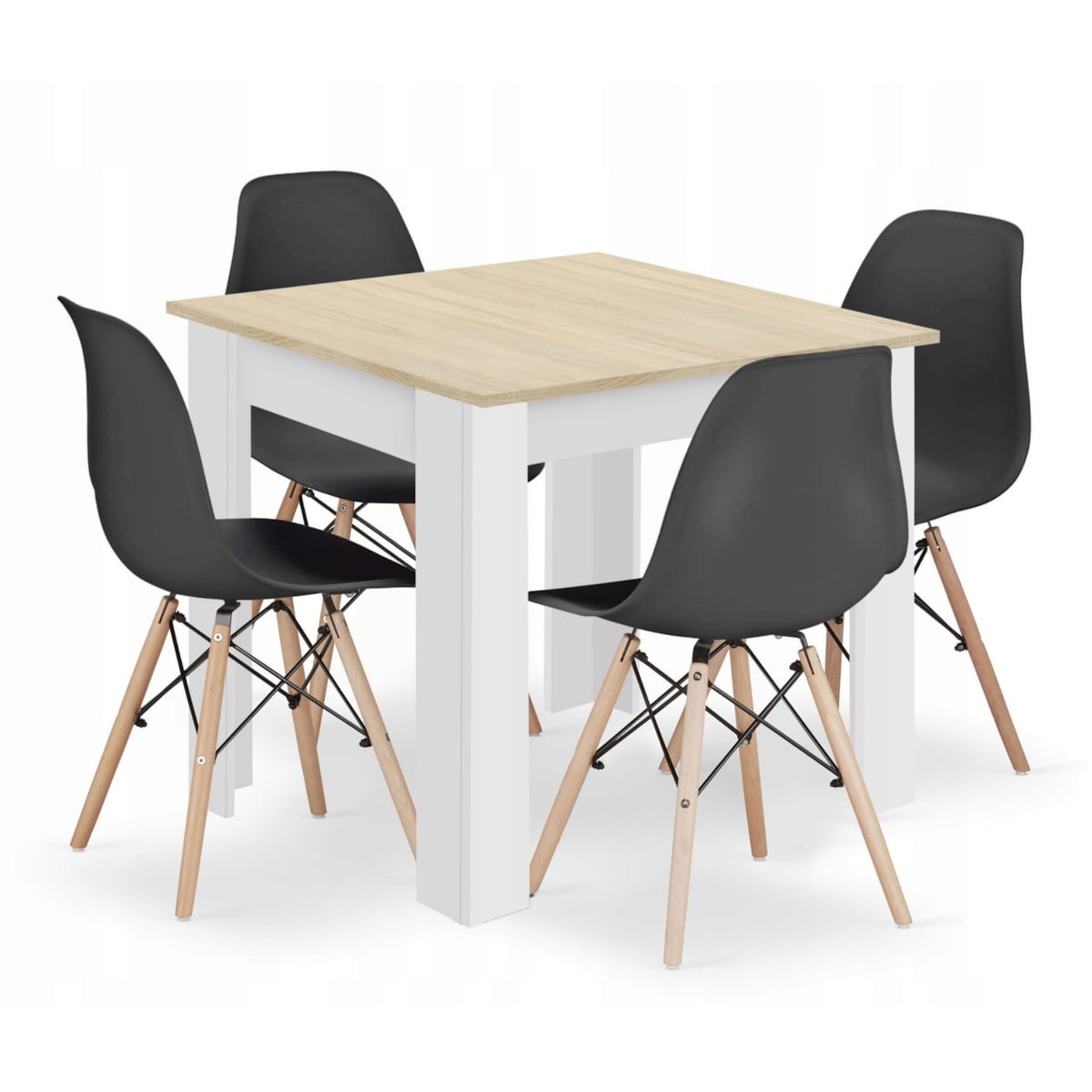 Zestaw Stół Do Jadalni Kuchni Salonu Biura Kwadratowy 80X80 Dąb Sonoma + 4 Krzesła Osaka Czarne