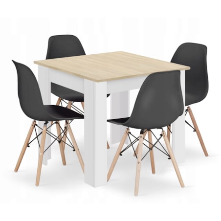 Zestaw Stół Do Jadalni Kuchni Salonu Biura Kwadratowy 80X80 Dąb Sonoma + 4 Krzesła Osaka Czarne