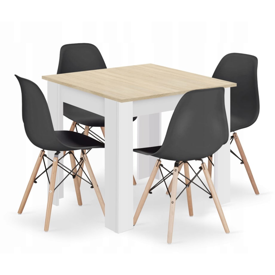 Zestaw Stół Do Jadalni Kuchni Salonu Biura Kwadratowy 80X80 Dąb Sonoma + 4 Krzesła Osaka Czarne