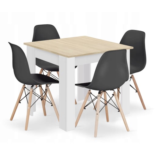 Zestaw Stół Do Jadalni Kuchni Salonu Biura Kwadratowy 80X80 Dąb Sonoma + 4 Krzesła Osaka Czarne