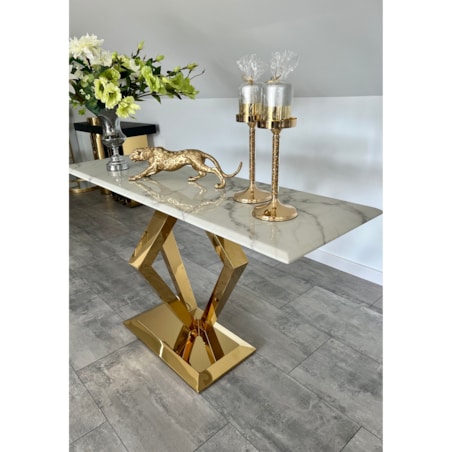 nowoczesna konsola złota nowojorska Diament z kamiennym blatem marmurowym 150x45x75 Premium glamour / w połysku