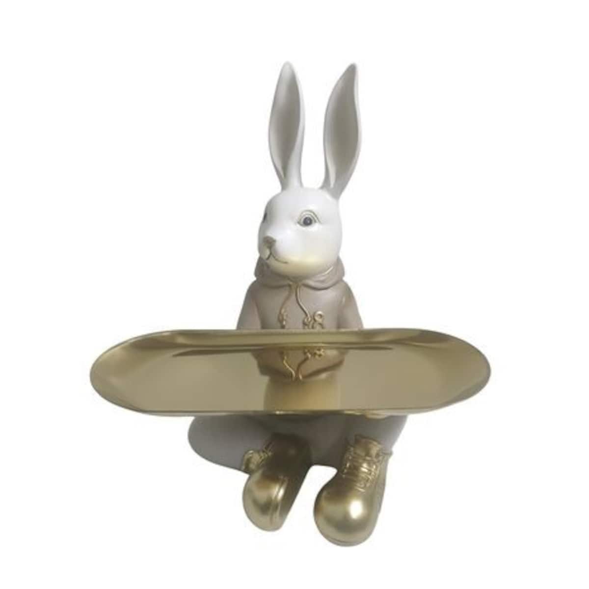 Dekoracja - siedzący królik z tacą 36,5x13,5x11 cm TUHTO