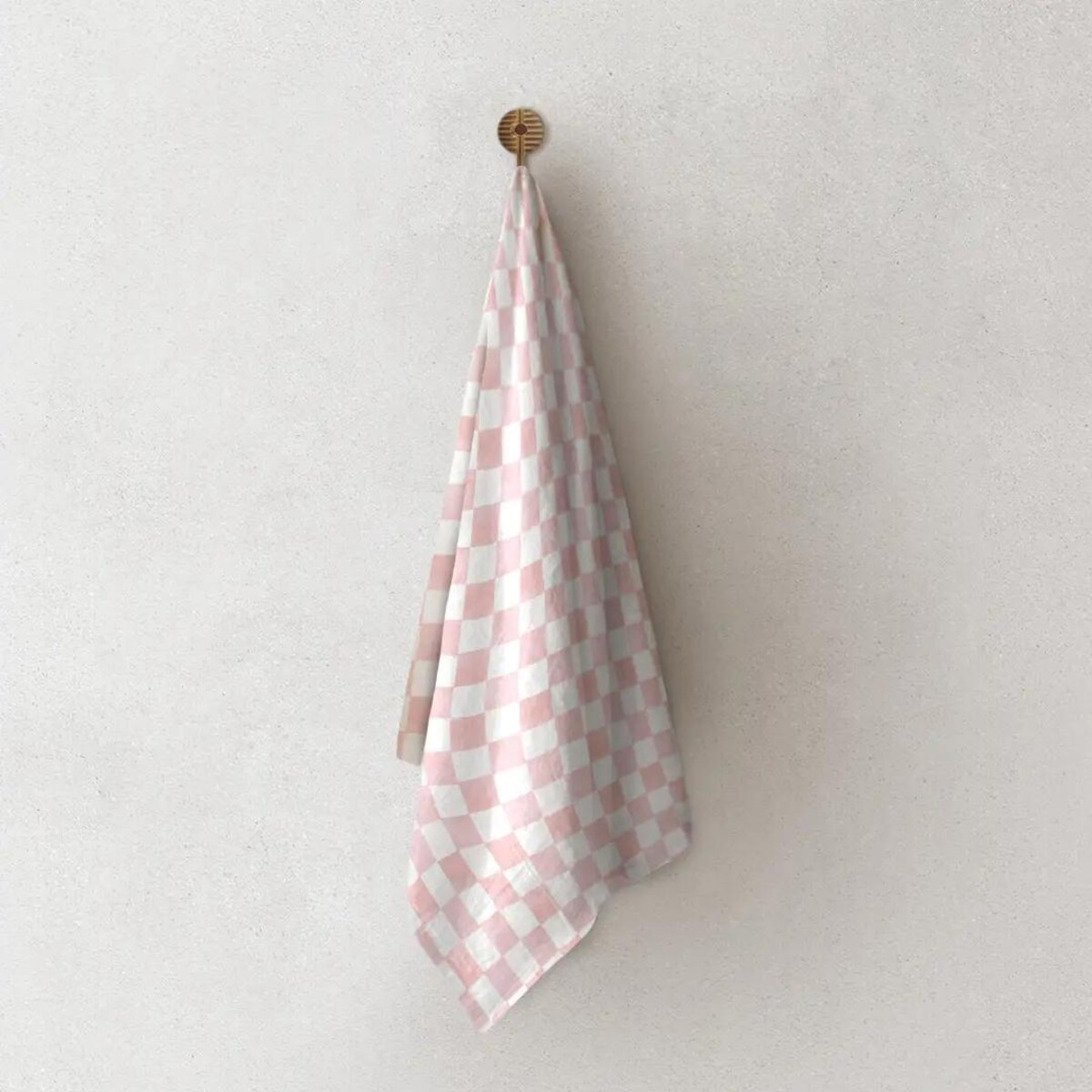 Lniany ręcznik kuchenny - różowa krata