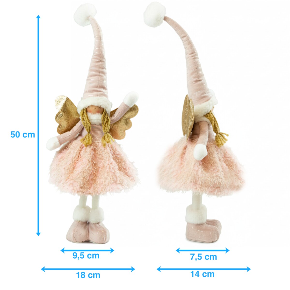 Aniołek Figurka Stojący 50 Cm Świąteczny Boże Narodzenie Różowa Czapka