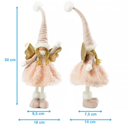 Aniołek Figurka Stojący 50 Cm Świąteczny Boże Narodzenie Różowa Czapka