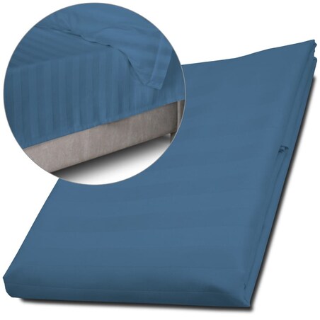 Prześcieradło bambusowe satyna bawełniana 160x240 Bamboo paski, chabrowe