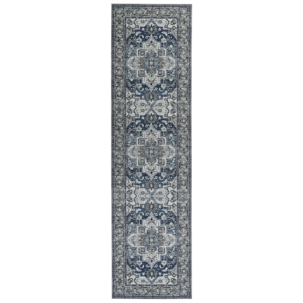 Dywan 80 x 300 cm szary z niebieskim KOTTAR