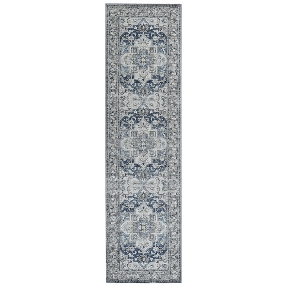 Dywan 80 x 300 cm szary z niebieskim KOTTAR