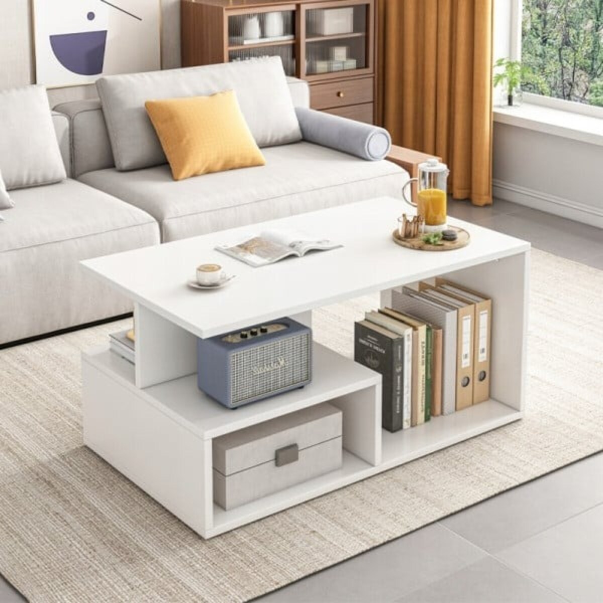 Ława stolik biały kawowy nowoczesny z półką loft 90 cm