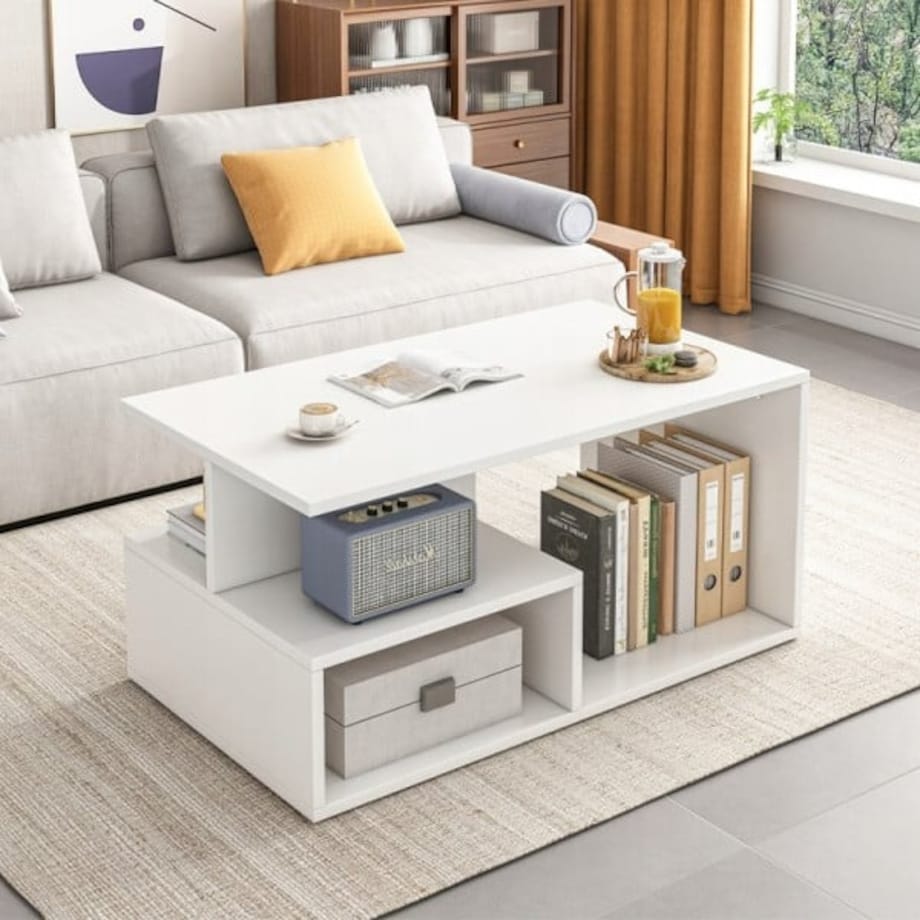 Ława stolik biały kawowy nowoczesny z półką loft 90 cm