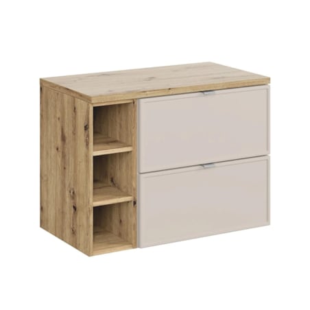 Szafka pod umywalkę nablatową BELLA CASHMERE 60cm kaszmir/dąb artisan - zestaw 80 cm z regałem i blatem