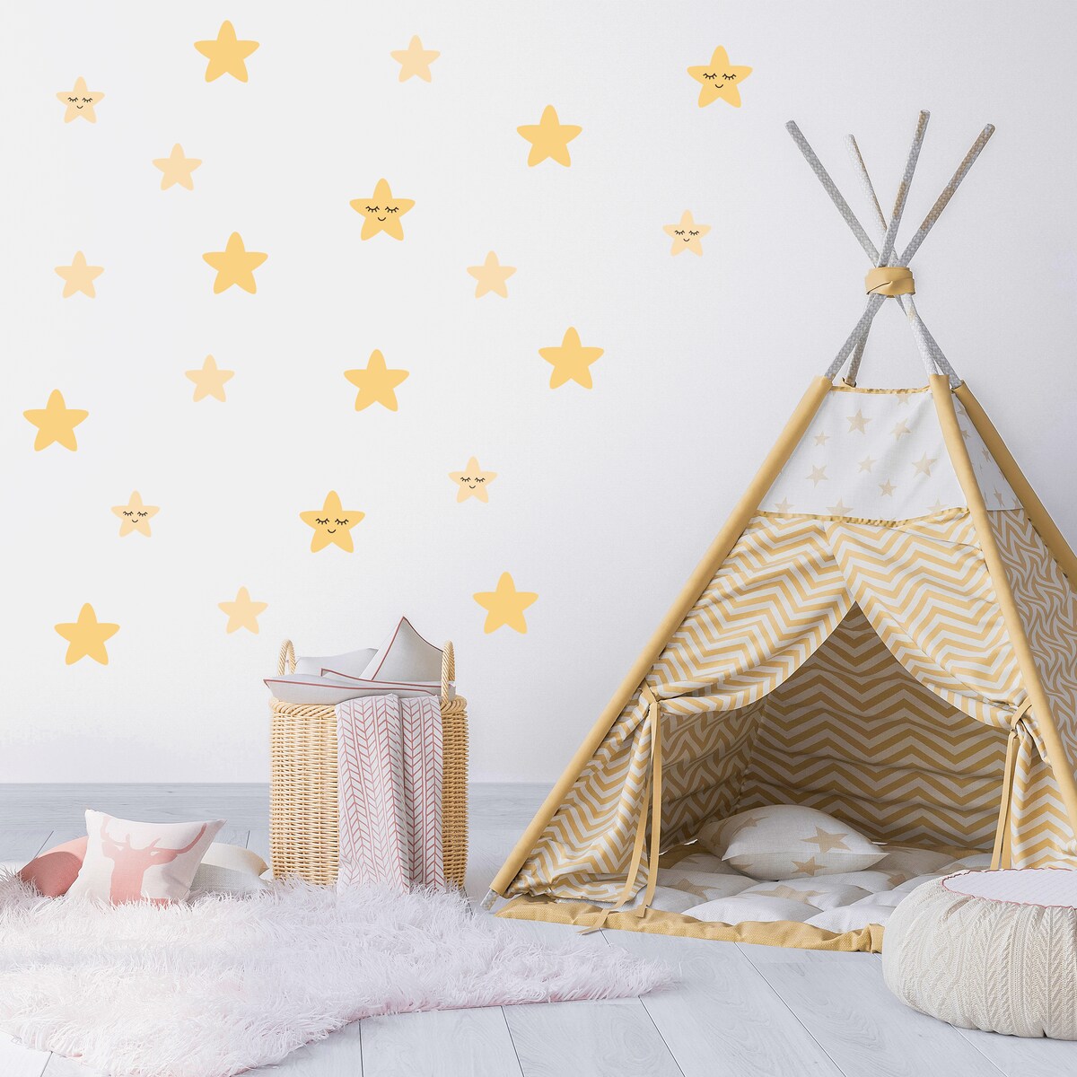 Naklejki Ścienne Żółte GWIAZDY Gwiazdeczki Dla Dzieci Styl Boho ZESTAW 120x60cm