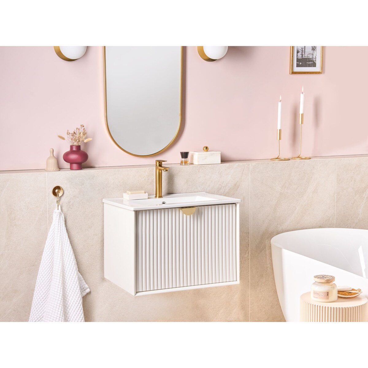 Szafka łazienkowa wisząca z umywalką BONAIRE 60 cm Biały