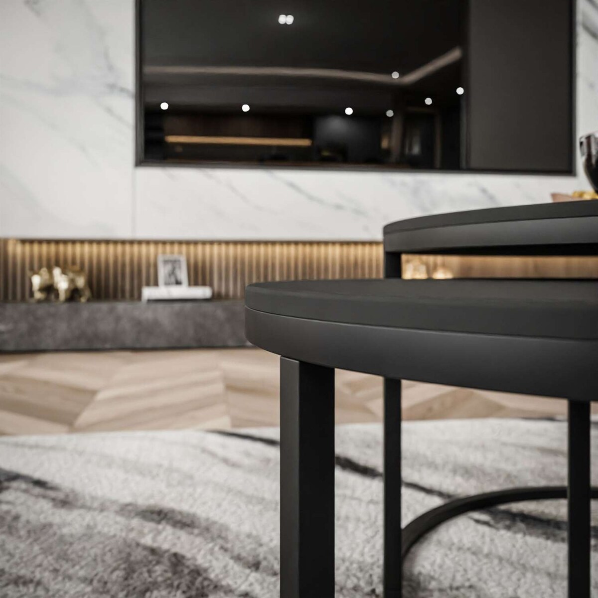 Okrągły stolik kawowy CIRI 2w1 SLIM czarny mat