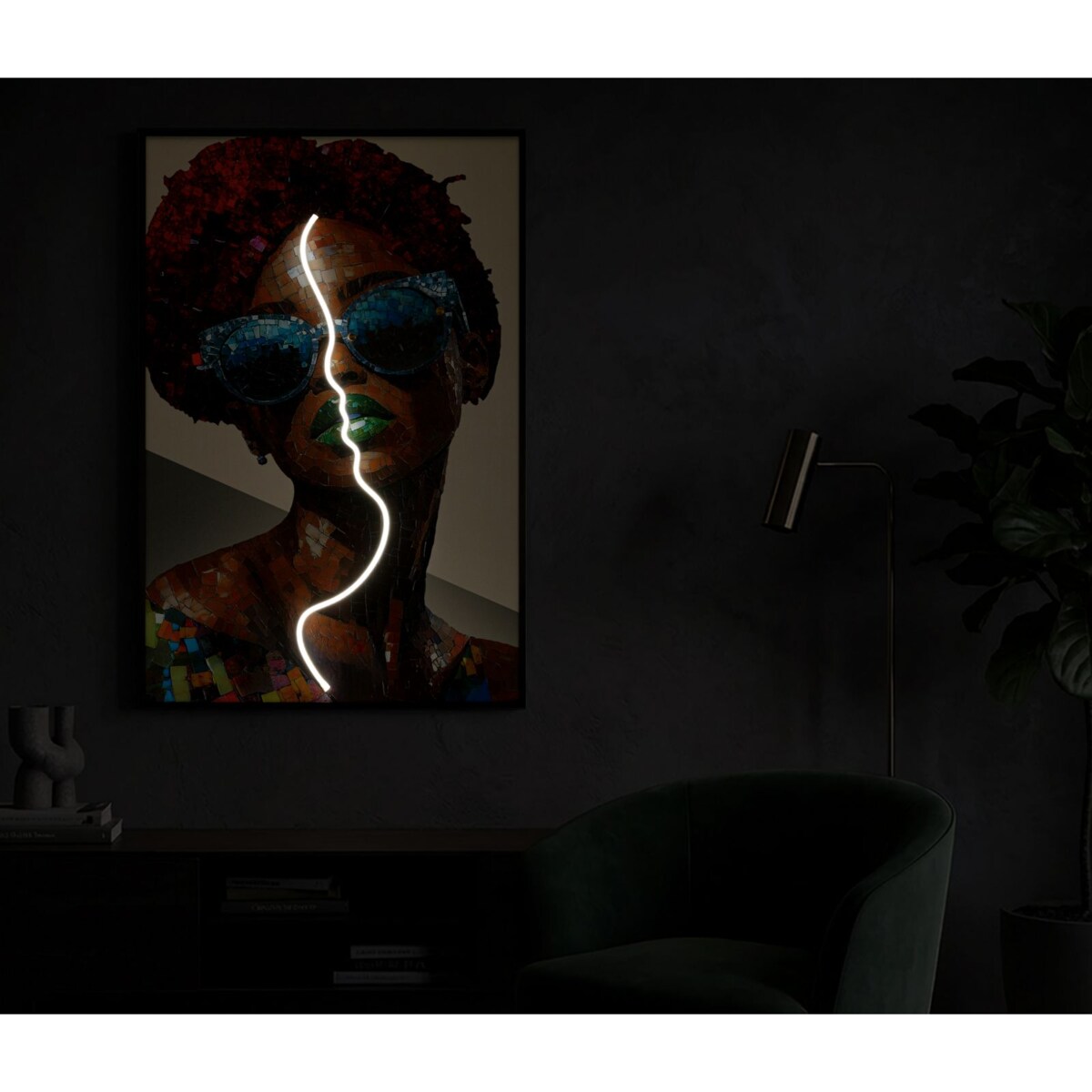 Obraz na płótnie Afro, kolor wielokolorowy, płótno i płyta MDF, 60 x 90 cm, LED, 3D, styl nowoczesny, dekoracja ściany do salonu, Mauro Ferretti