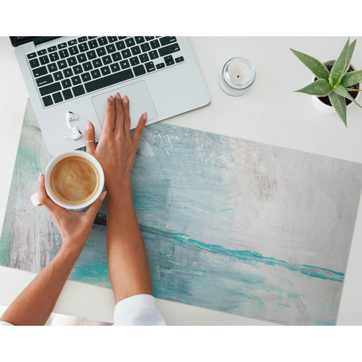 Turkusowa mata na biurko Abstrakcyjna mgła, 90x45 cm