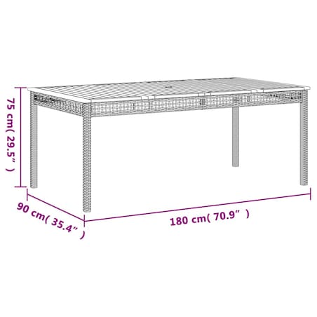 vidaXL Stół ogrodowy, szary, 180x90x75 cm, polirattan i akacja