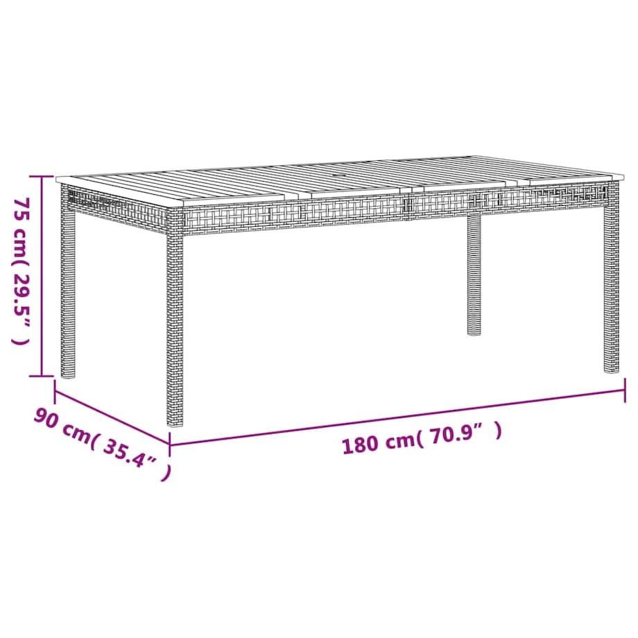 vidaXL Stół ogrodowy, szary, 180x90x75 cm, polirattan i akacja