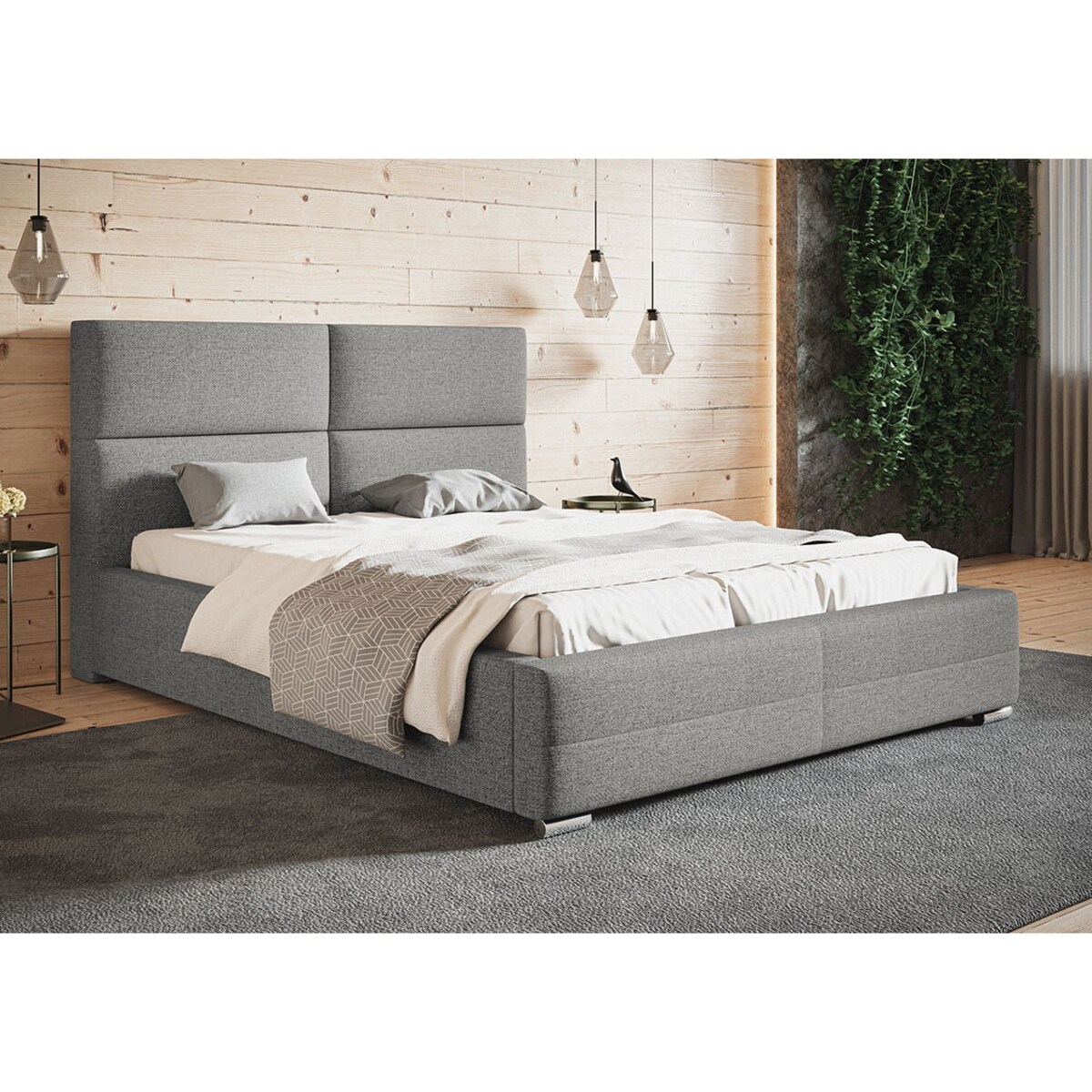 Łóżko tapicerowane 160x200 BEN 3- szare- tkanina plecionka