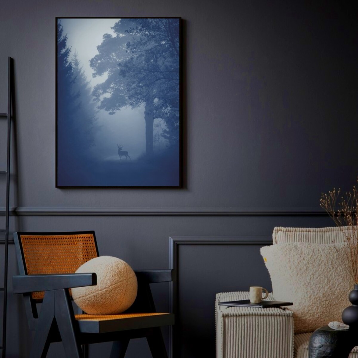 OBRAZ PODŚWIETLANY LED JELEŃ ramka srebrna ELEGANCE SLIM 50x70 cm + zasilacz