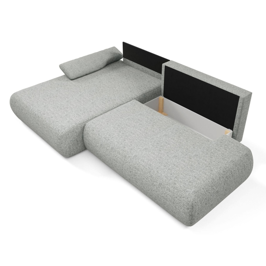 Narożnik rozkładany PENTI z pojemnikiem na pościel, lewy, szary