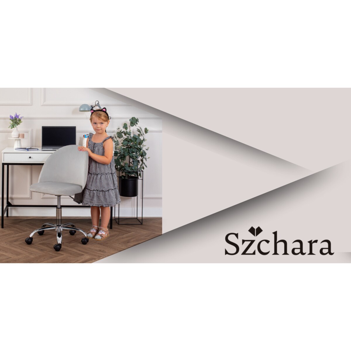 Fotel biurowy welurowy nowoczesny szary