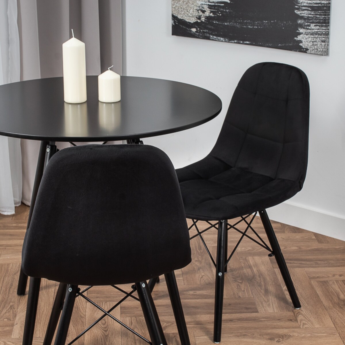 Krzesło tapicerowane skandynawskie czarne welurowe pikowane nowoczesne
