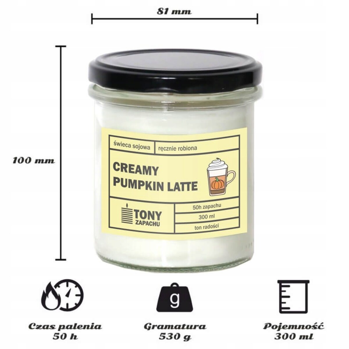 Naturalna ręcznie robiona świeca sojowa zapachowa w szkle DYNIOWE LATTE 50h palenia 300ml - prezent upominek dla kobiety mamy dziewczyny żony babci niej