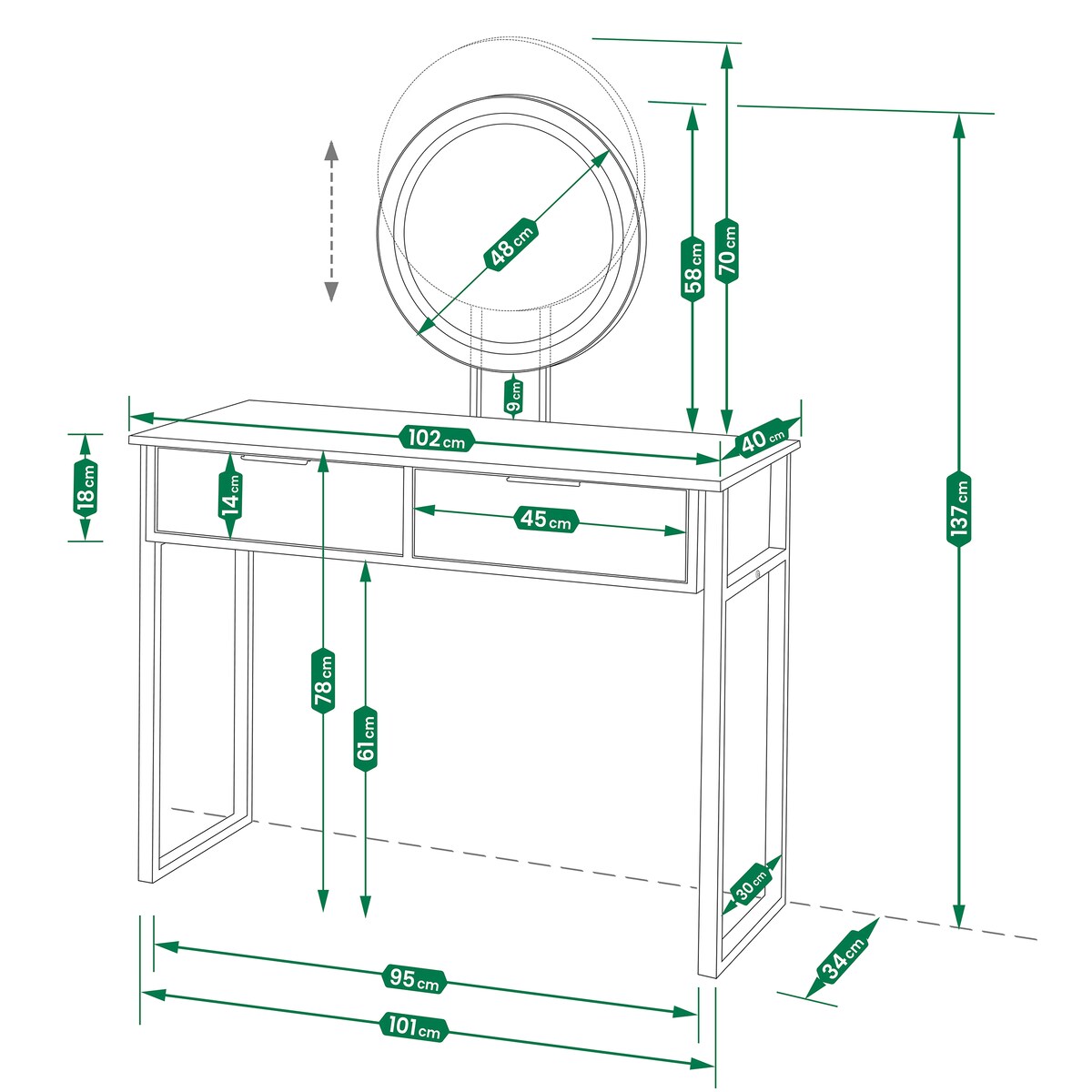 Toaletka kosmetyczna LOFT z lustrem LED do makijażu z oświetleniem MAKIJAŻ