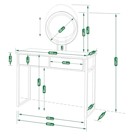 Toaletka kosmetyczna LOFT z lustrem LED do makijażu z oświetleniem MAKIJAŻ