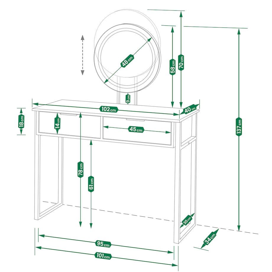 Toaletka kosmetyczna LOFT z lustrem LED do makijażu z oświetleniem MAKIJAŻ