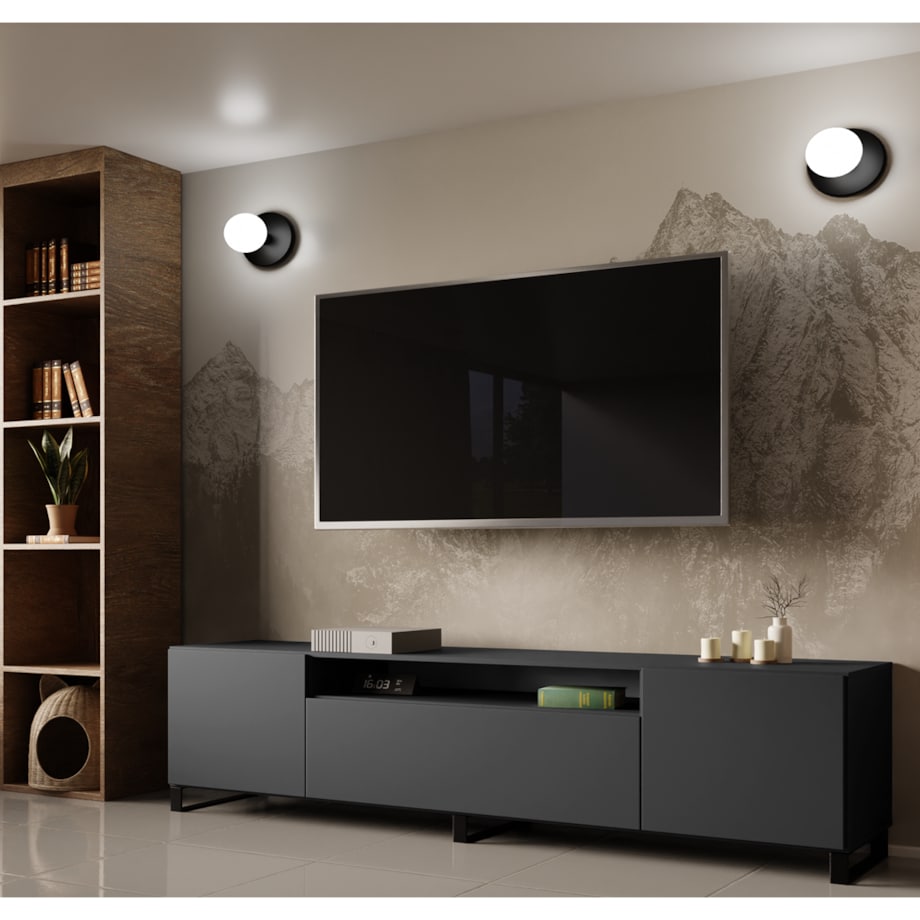 Szafka RTV LION 200 cm na metalowych nogach, do pokoju gościnnego-grafitowa