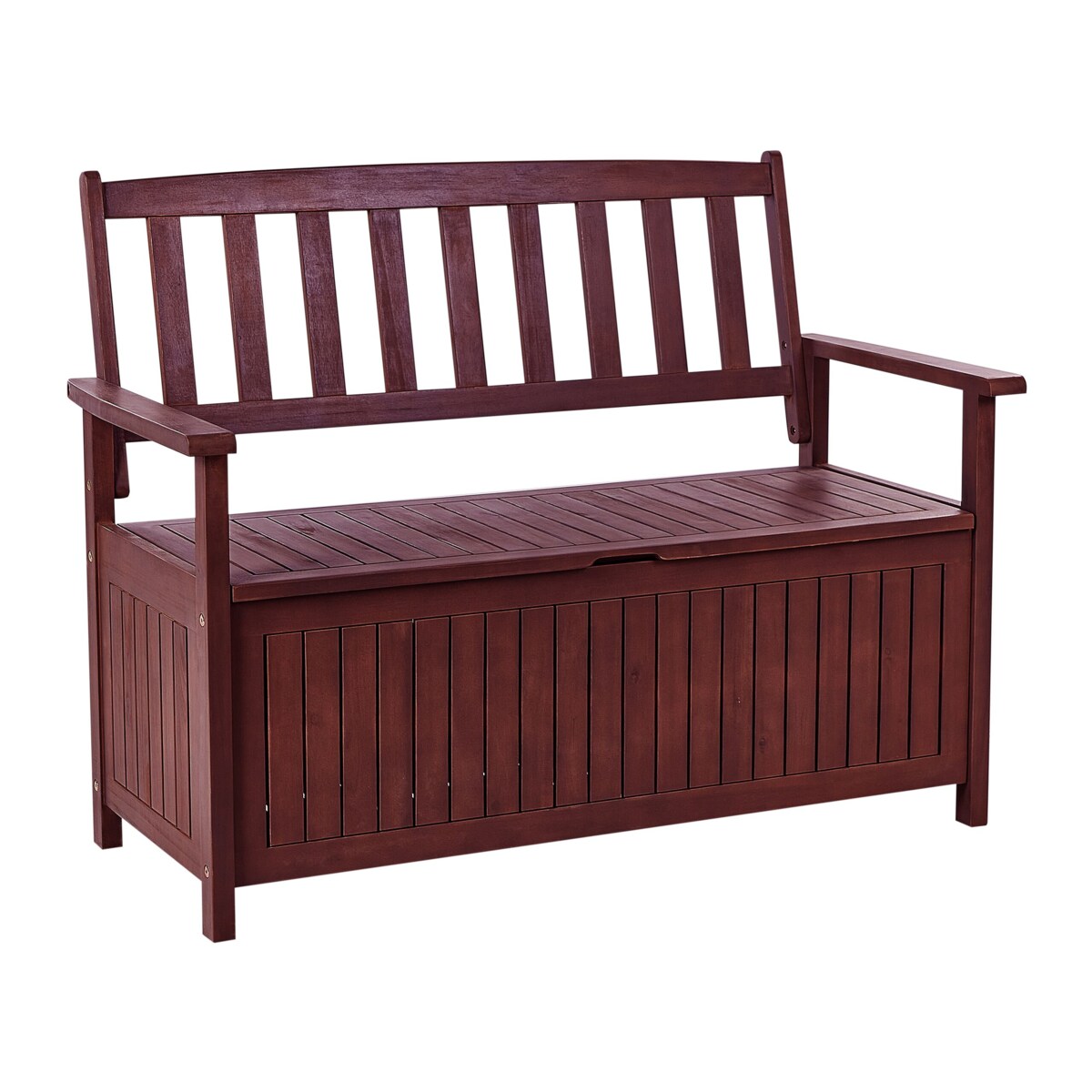 Ławka ogrodowa ze schowkiem 120 cm drewniana mahoniowy brąz SOVANA