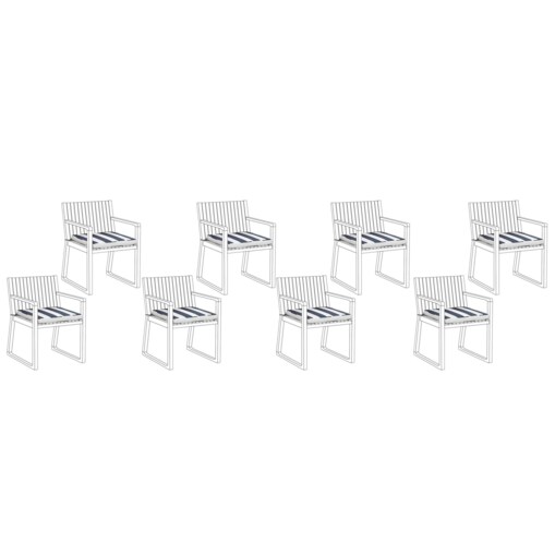 Zestaw 8 poduszek na krzesła ogrodowe niebiesko-biały SASSARI