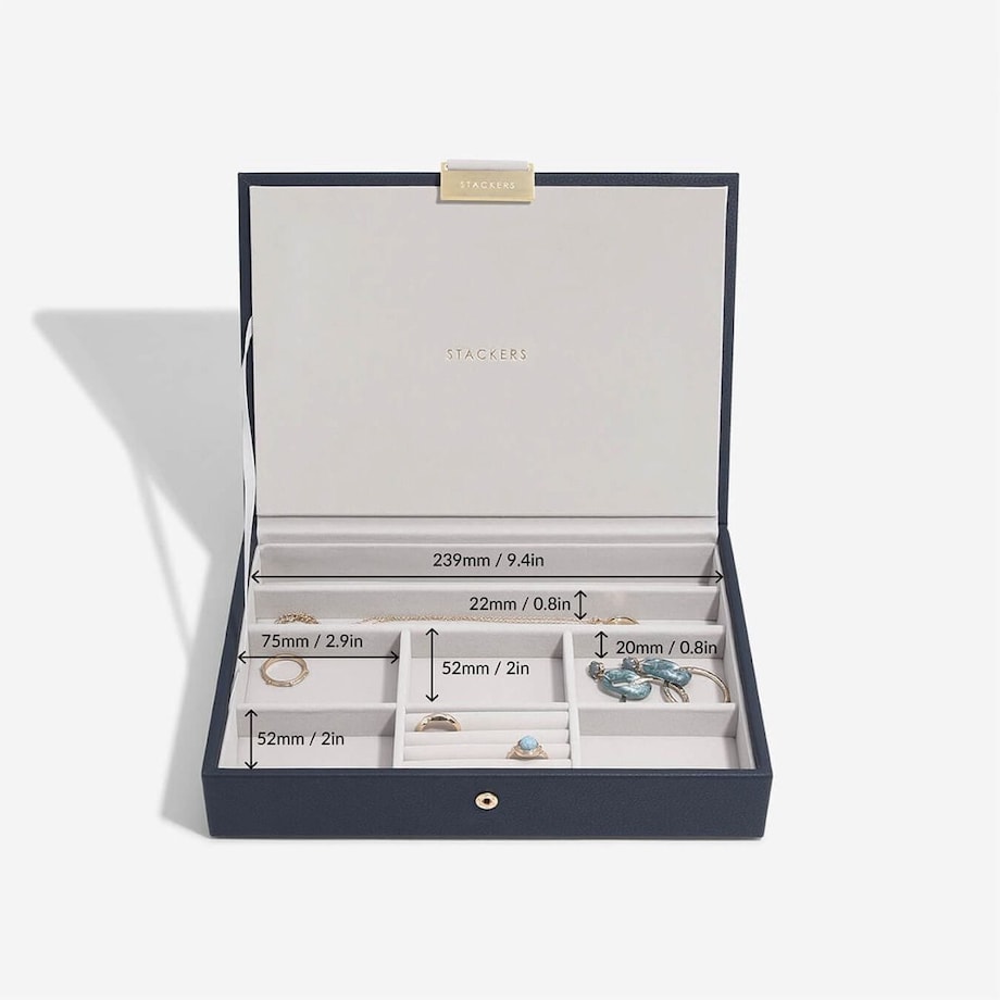 Szkatułka na biżuterię Stackers classic granatowa z pokrywką