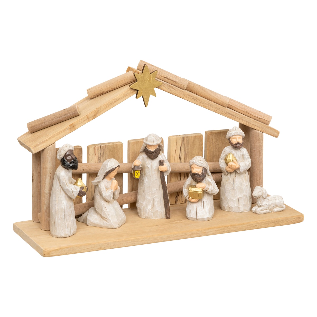 Szopka bożonarodzeniowa + 7 figurek, 30 x 18 cm, żywica poliestrowa