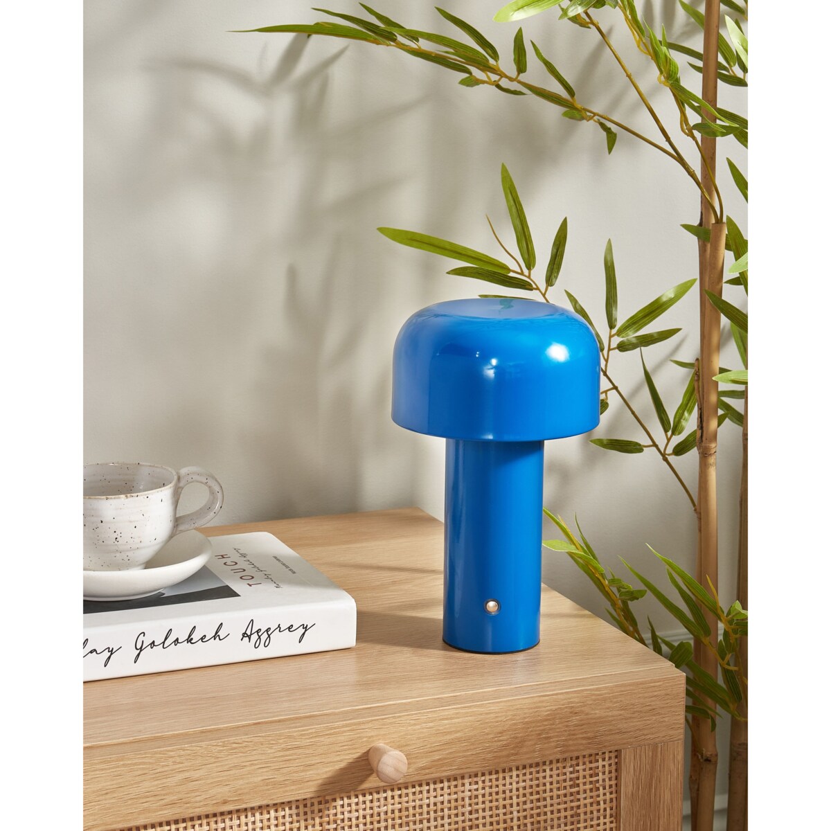 Bezprzewodowa lampa stołowa metalowa niebieska BESOS
