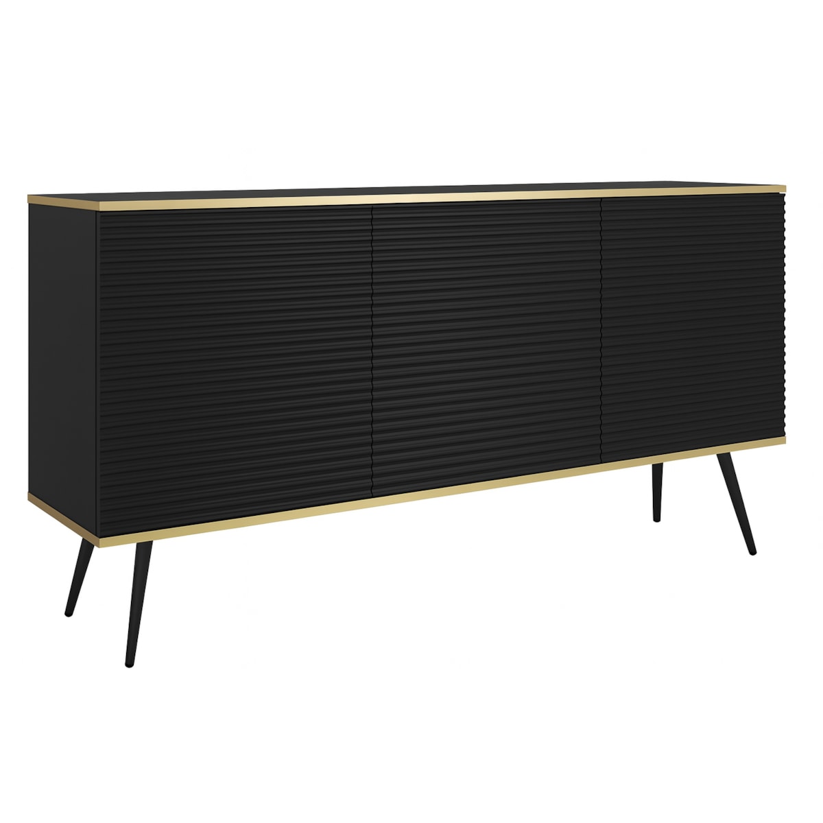 Komoda 160 POLO na wysokich czarnych nóżkach, ryflowane fronty, czarna