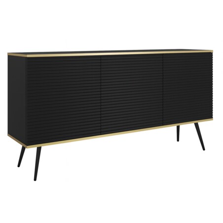 Komoda 160 POLO na wysokich czarnych nóżkach, ryflowane fronty, czarna
