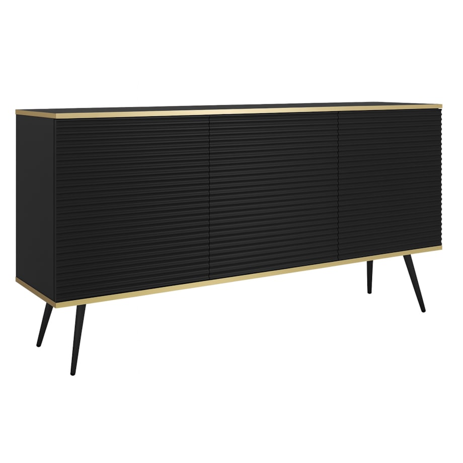 Komoda 160 POLO na wysokich czarnych nóżkach, ryflowane fronty, czarna