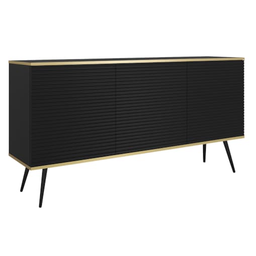 Komoda 160 POLO na wysokich czarnych nóżkach, ryflowane fronty, czarna
