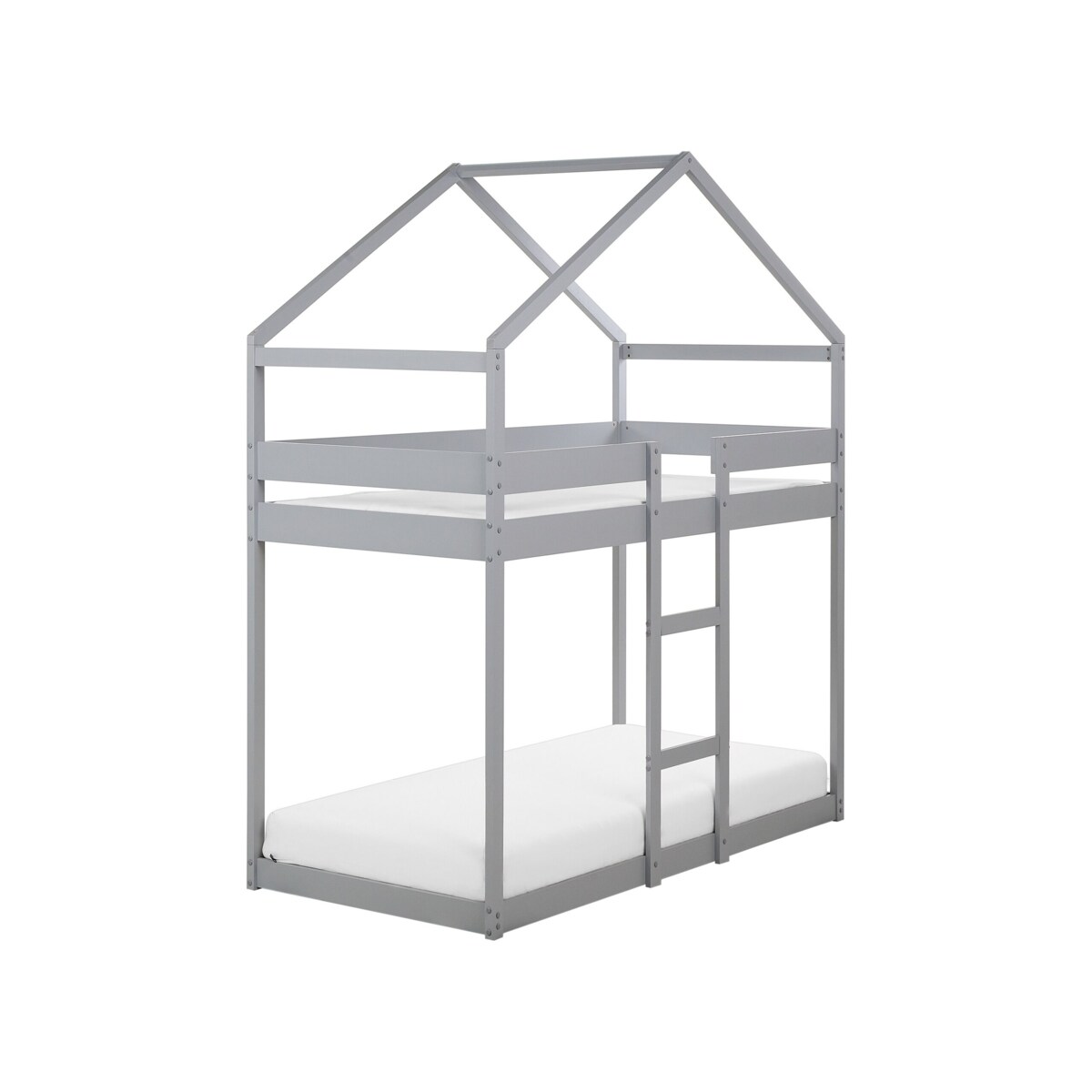 Łóżko piętrowe dziecięce domek drewniane 90 x 200 cm szare LABATUT