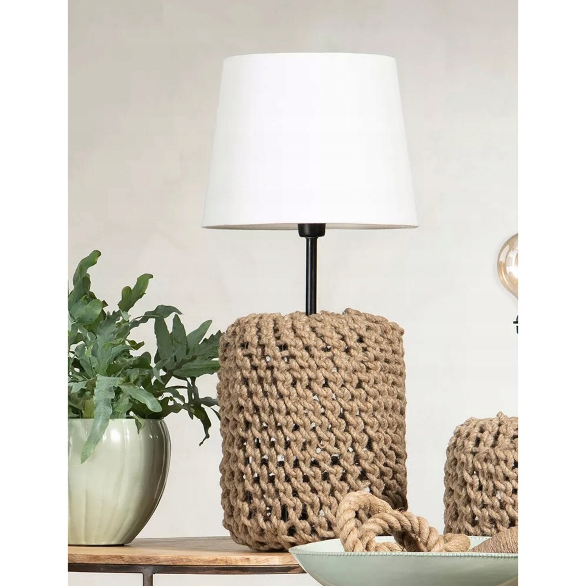 LAMPA BOHO 50cm stojąca stołowa nocna biurkowa stojąca beżowa jutowa