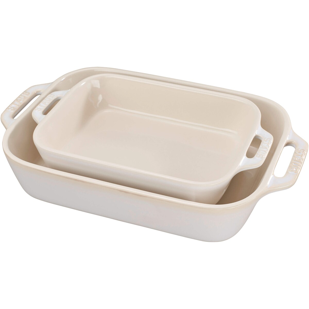 Zestaw 2 prostokątnych półmisków ceramicznych Staub - Kość słoniowa