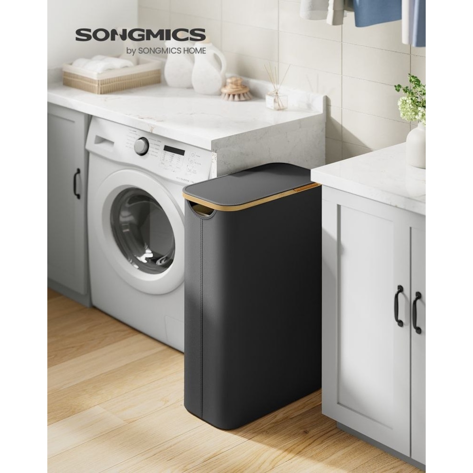Kosz na pranie z pokrywką, Atramentowo czarny, 65L (42x22, 5x70, 5cm)